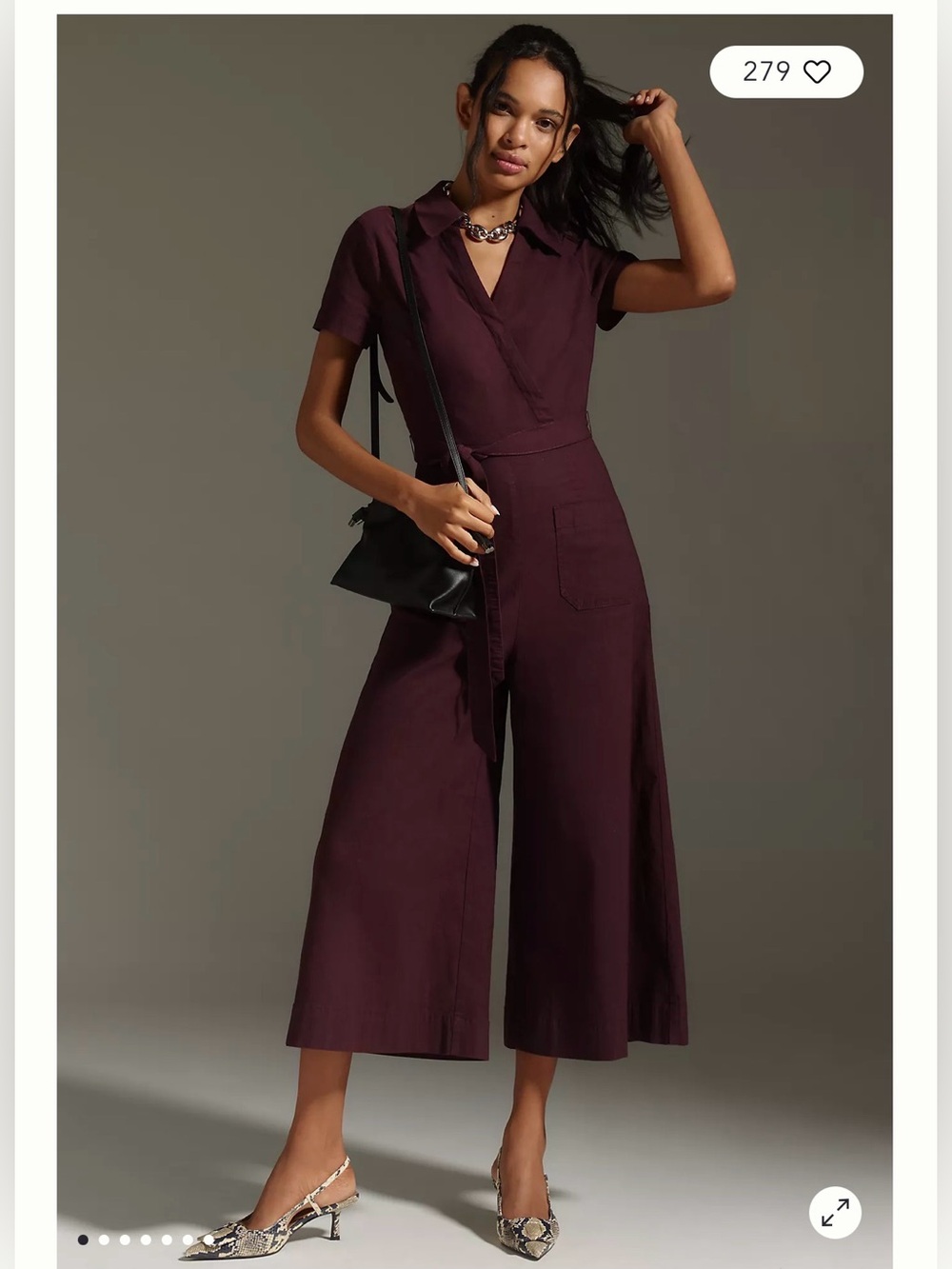 NWT Anthropologie Maeve Faux Wrap Culotte Jumpsuit Burgundy Size 8